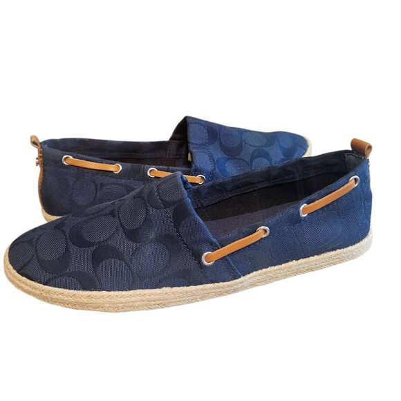Coach Canvas Logo Loafers Womens 8.5  Mellow Navy Blue Espadrille Slip On Navy B - Picture 1 of 6
